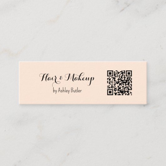 Beige QR Code Schoonheid Make-up Artiest Mini Visitekaartje (Voorkant)