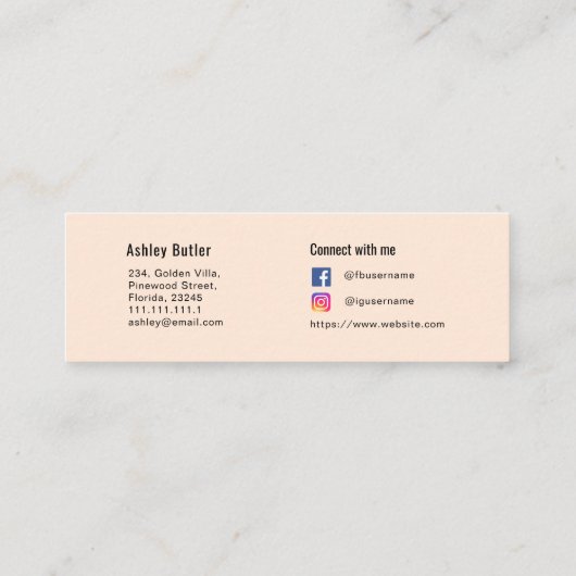 Beige QR Code Schoonheid Make-up Artiest Mini Visitekaartje (Achterkant)