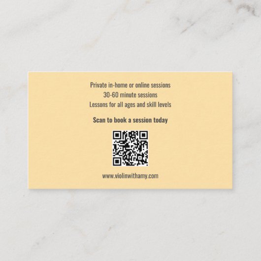 Beige Qr Code Zwarte Viool Vioolspeler Visitekaartje (Achterkant)