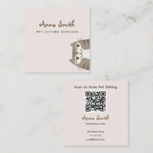 Beige QR Pet Sitting Bedrijfskaart Elegant Vierkante Visitekaartje