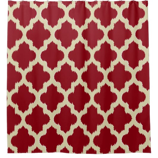 Beige Quatrefoil Ikat Patroon Bourgondische achter Douchegordijn (Voorkant)