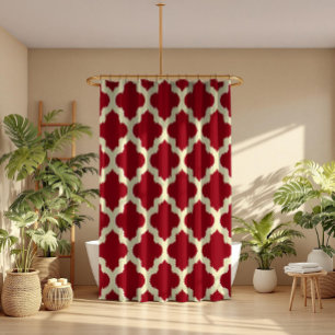 Beige Quatrefoil Ikat Patroon Bourgondische achter Douchegordijn