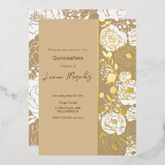 Beige Quinceañera Folie Uitnodiging