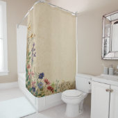 Beige rand Rustic Boho Wildflower douchegordijn (In situ)