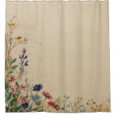 Beige rand Rustic Boho Wildflower douchegordijn (Voorkant)