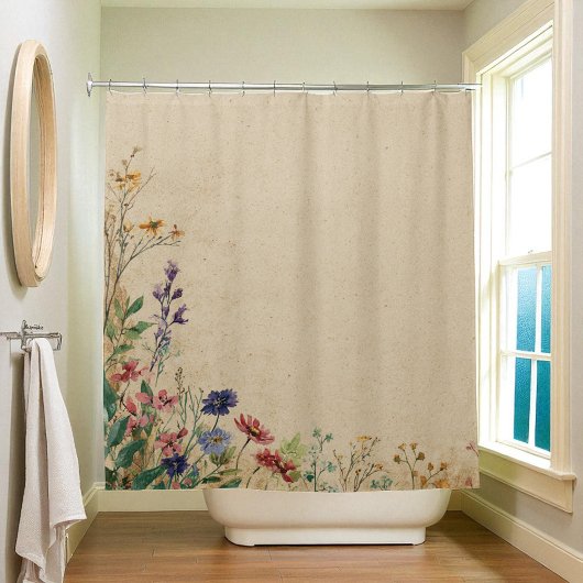 Beige rand Rustic Boho Wildflower douchegordijn