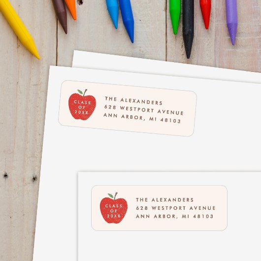 Beige Red Apple Preschool Graduation Address Label