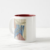 beige Red & Blue Abstract Bon Reisage Tweekleurige Koffiemok (Voorkant links)