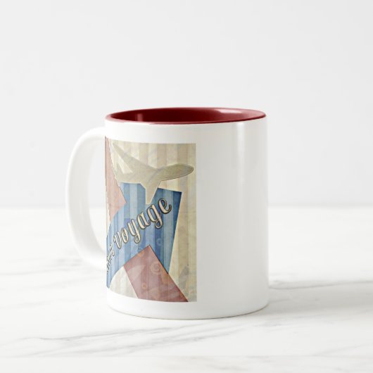  beige Red & Blue Abstract Bon Reisage Tweekleurige Koffiemok (Voorkant links)