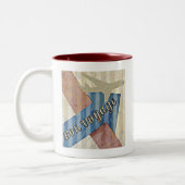 beige Red & Blue Abstract Bon Reisage Tweekleurige Koffiemok (Links)