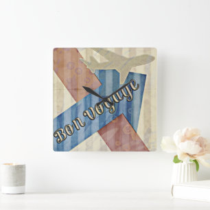  beige Red & Blue Abstract Bon Reisage Vierkante Klok