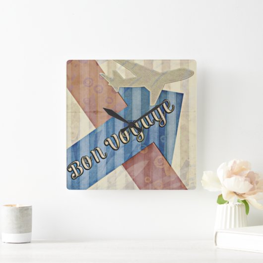 beige Red & Blue Abstract Bon Reisage Vierkante Klok (Huis)