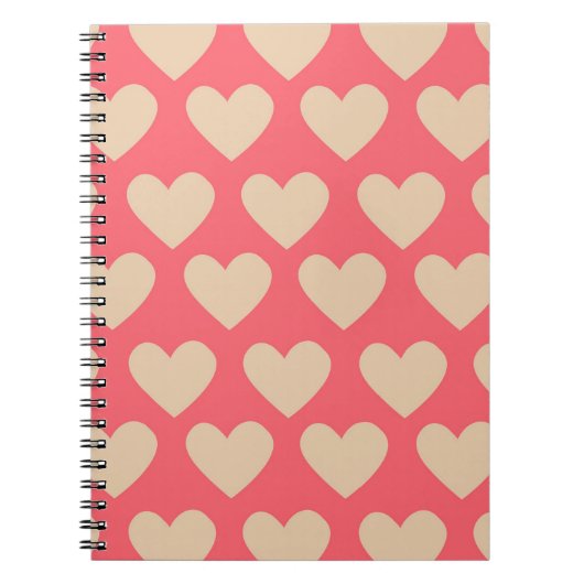Beige Red Cute Simple Heart Patroon Notitieboek (Voorkant)