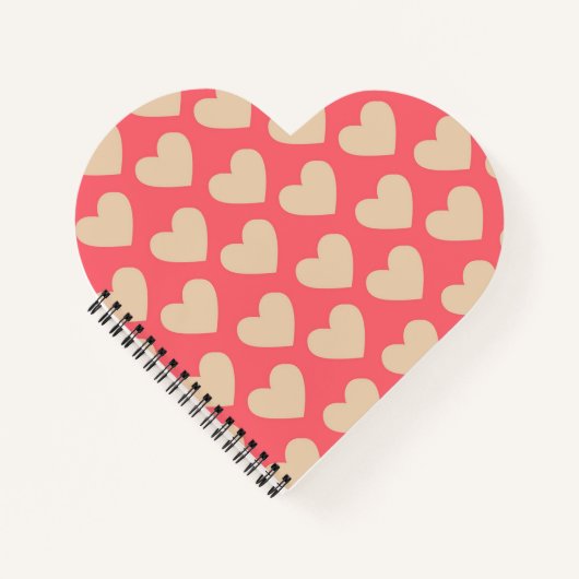 Beige Red Cute Simple Heart Patroon Notitieboek (Voorkant)