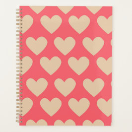 Beige Red Cute Simple Heart Patroon Planner
