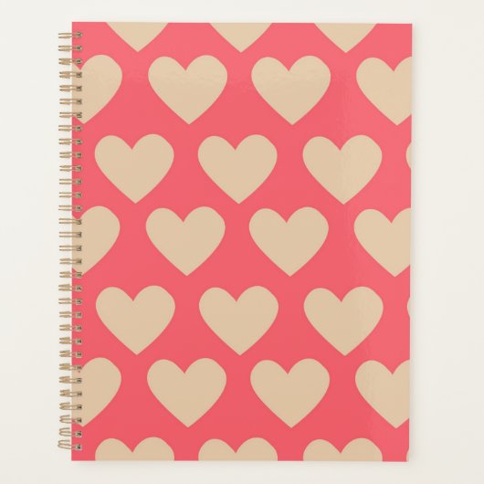 Beige Red Cute Simple Heart Patroon Planner (Voorkant)