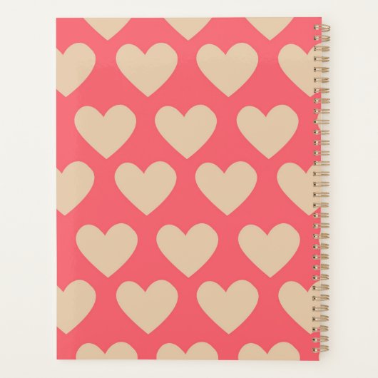 Beige Red Cute Simple Heart Patroon Planner (Achterkant)