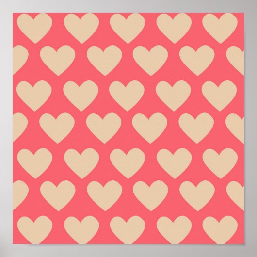 Beige Red Cute Simple Heart Patroon Poster (Voorkant)