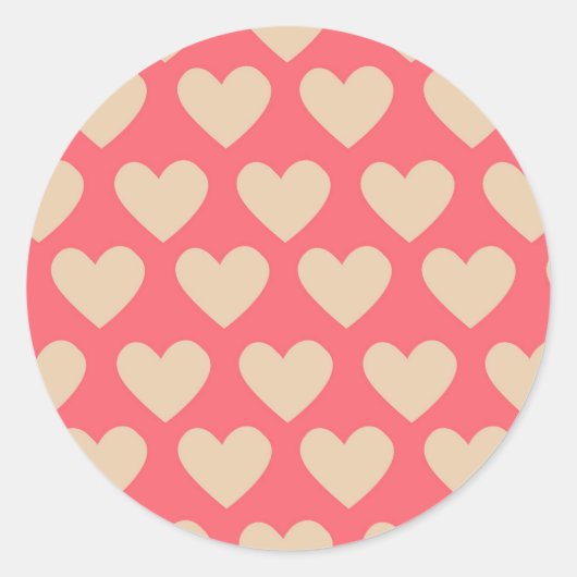 Beige Red Cute Simple Heart Patroon Ronde Sticker (Voorkant)