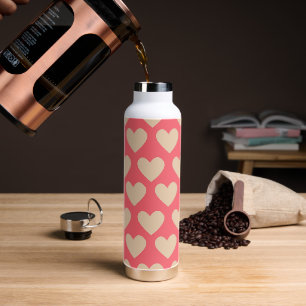 Beige Red Cute Simple Heart Patroon Waterfles