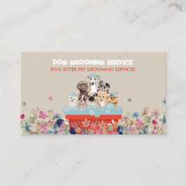 Beige Red Dog Grooming Bath Bed Floral Visitekaartje