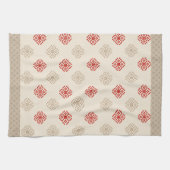 Beige/Red Geometric Diamond Kitchen Towel Theedoek (Horizontaal)