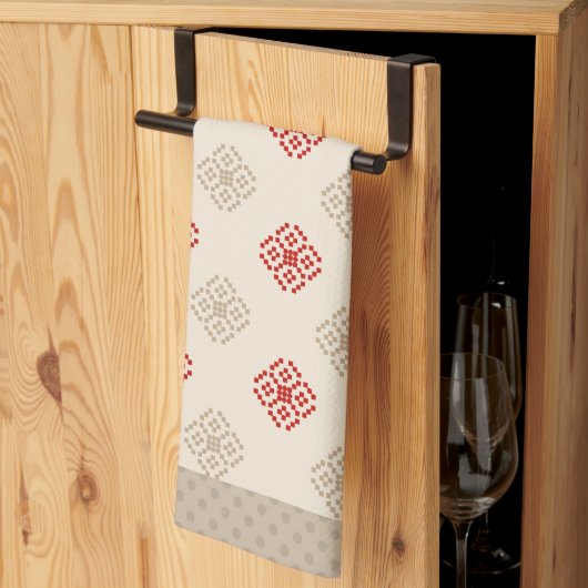 Beige/Red Geometric Diamond Kitchen Towel Theedoek (Derde Gevouwen)