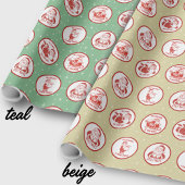 Beige Red Retro Naughty Santa Christmas Cadeaupapier