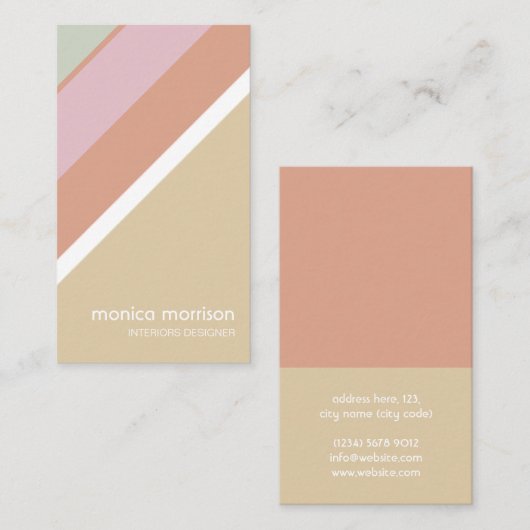 Beige red stripes feminine minimal elegant retro visitekaartje (Voorkant / Achterkant)