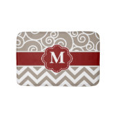 Beige Red Swirl Chevron Monogram Bathmat Badmat (Voorkant)