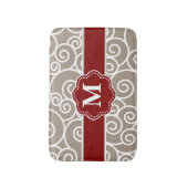 Beige Red Swirl Monogram Bathmat Badmat (Voorkant Verticaal)