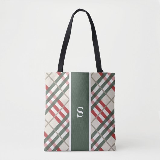 Beige Red Tartan Pset Monogram Canvas tas (Voorkant)