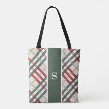 Beige Red Tartan Pset Monogram Canvas tas