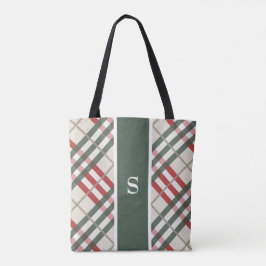 Beige Red Tartan Pset Monogram Canvas tas