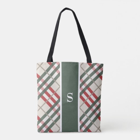 Beige Red Tartan Pset Monogram Canvas tas (Achterkant)
