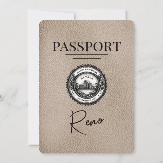 Beige Reno Passport Uitnodiging voor het Huwelijk (Achterkant)