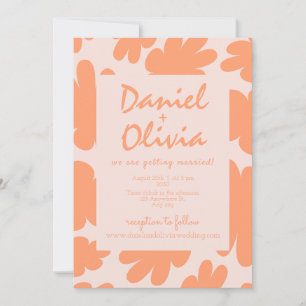 Beige Retro Bloemen met QR Huwelijksuitnodiging Kaart