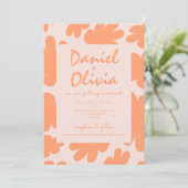 Beige Retro Bloemen met Uitnodiging voor Fotobruil (Staand voorkant)