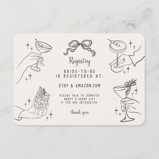 Beige Retro Cocktail Party Bruids Registry Invoege Informatiekaartje (Voorkant)