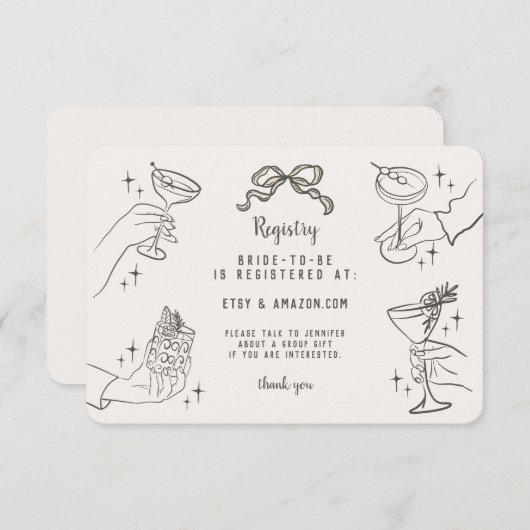 Beige Retro Cocktail Party Bruids Registry Invoege Informatiekaartje (Voorkant / Achterkant)