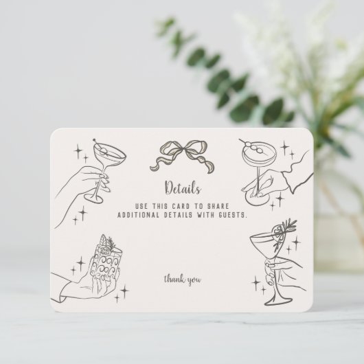 Beige Retro Cocktail Party Details Uitnodigen Invo Informatiekaartje (Staand voorkant)