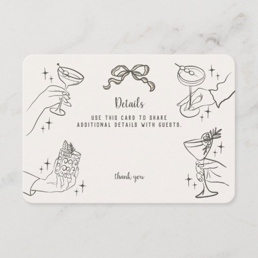 Beige Retro Cocktail Party Details Uitnodigen Invo Informatiekaartje (Voorkant)