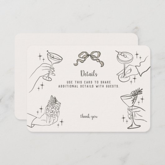 Beige Retro Cocktail Party Details Uitnodigen Invo Informatiekaartje (Voorkant / Achterkant)