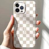 Beige Retro Geruite Patroon Monogram Case-Mate iPhone Case