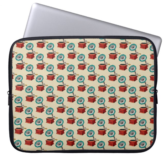 Beige Retro Gramophone Pattern-hoes Laptop Sleeve (Voorkant)