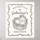 Beige Retro Hart Coquette Cake Galentines Welkom Poster (Voorkant)