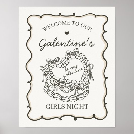 Beige Retro Hart Coquette Cake Galentines Welkom Poster (Voorkant)
