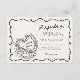 Beige Retro Hart Coquette Cake Registry Insert Informatiekaartje