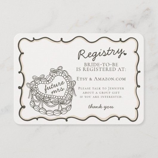 Beige Retro Hart Coquette Cake Registry Insert Informatiekaartje (Voorkant)