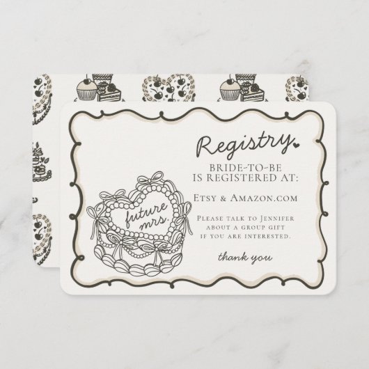 Beige Retro Hart Coquette Cake Registry Insert Informatiekaartje (Voorkant / Achterkant)